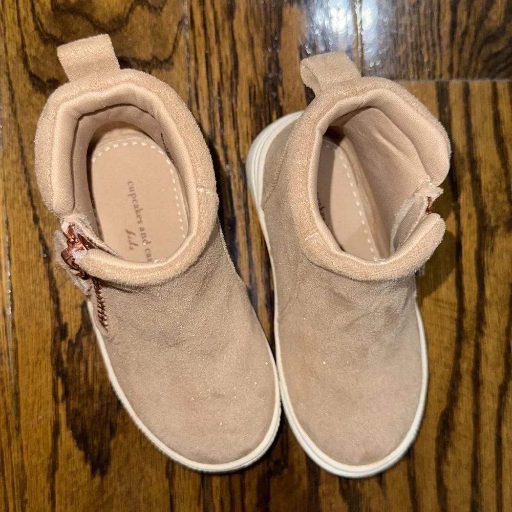 Cupcakes & Cashmere Tan Glitter Ankle Boots with Side Zipper 6